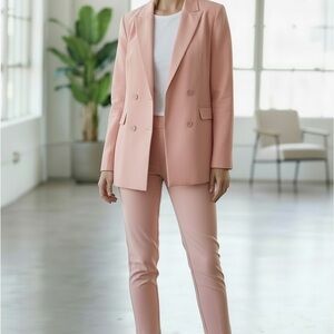 Blush Pink Tailored Pantsuit with Double-Breasted Blazer